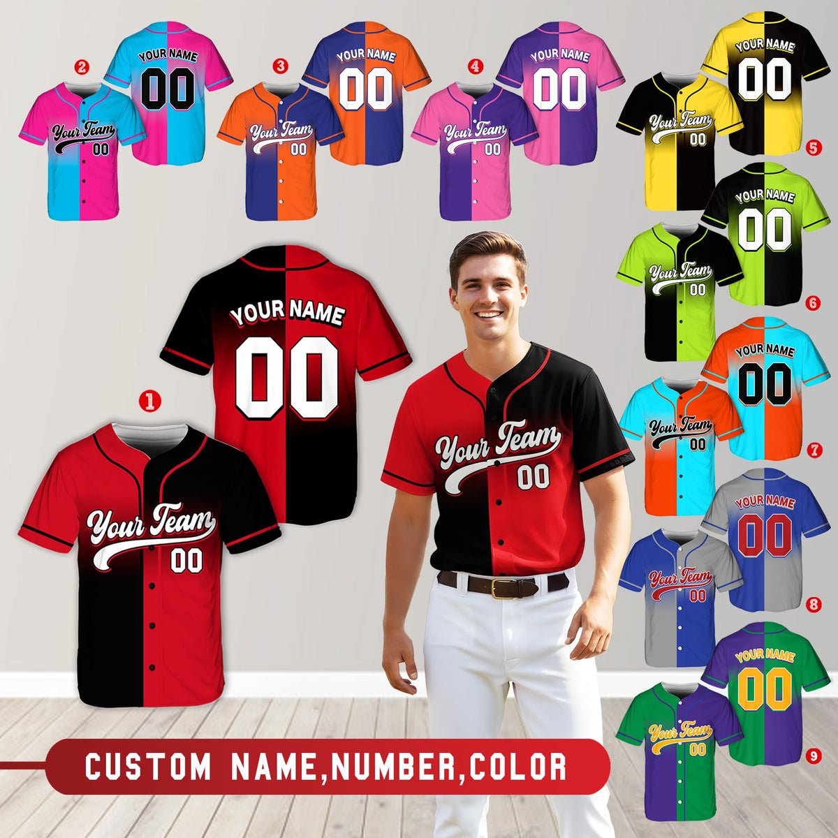 Second lifestyle view featuring the customized red and black jersey