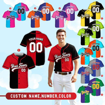 Lifestyle image of a person wearing the color block baseball jersey
