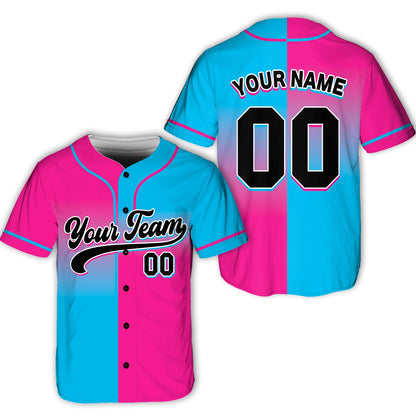 Front view of the pink and black split color baseball jersey
