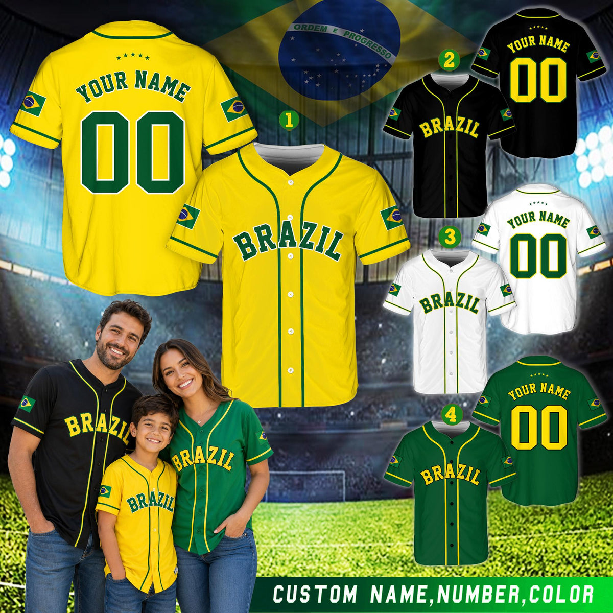 Multicolor country baseball jersey, alternate side view