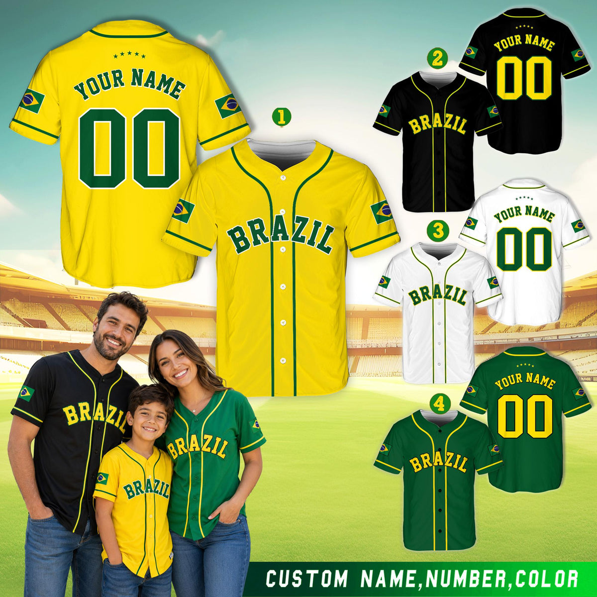Multicolor country baseball jersey, back view