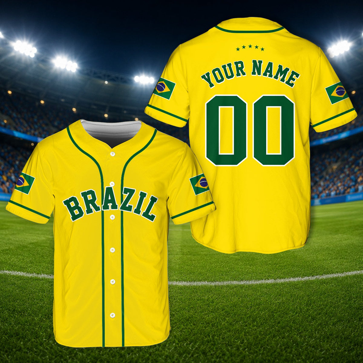 Yellow country baseball jersey, alternate front view