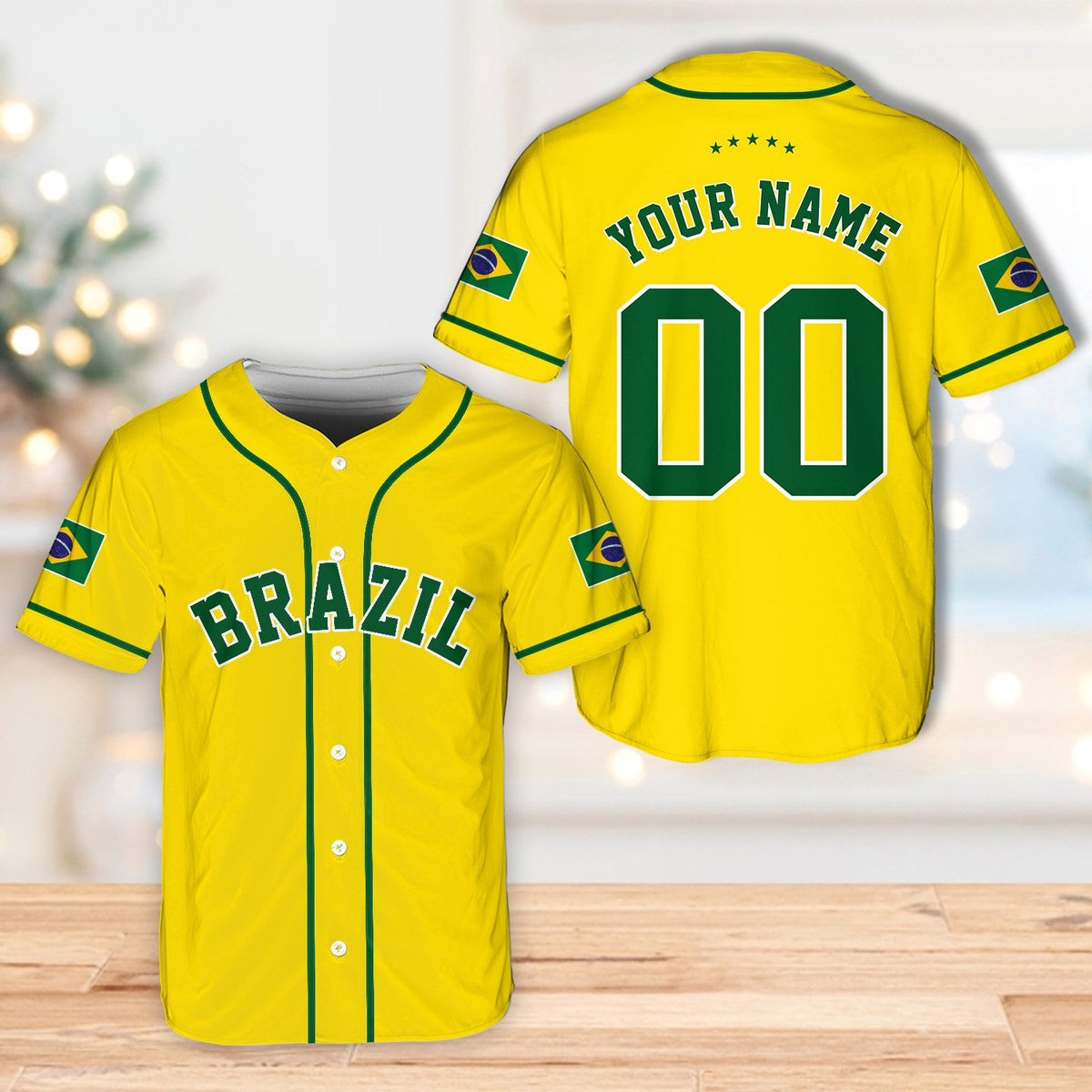 Yellow country baseball jersey with custom name and number, main view