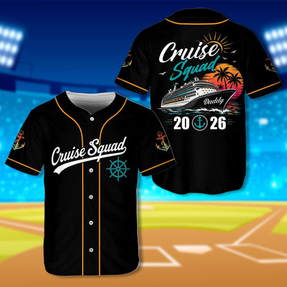 Black personalized cruise baseball jersey with custom name and number, main view