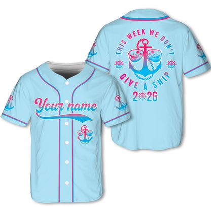 Front view of personalized light blue cruise baseball jersey