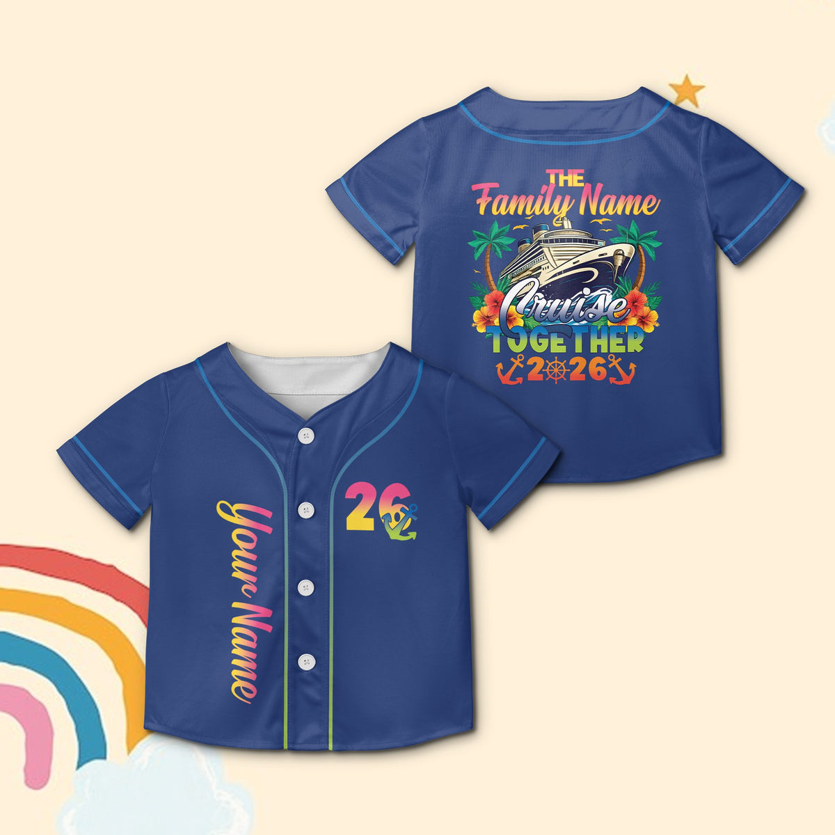 Navy cruise baseball jersey front design with anchor