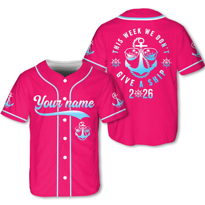 Front view of custom pink cruise baseball jersey with name