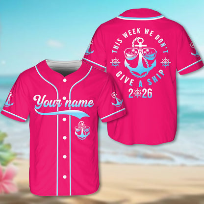 Another front view of the pink cruise baseball jersey
