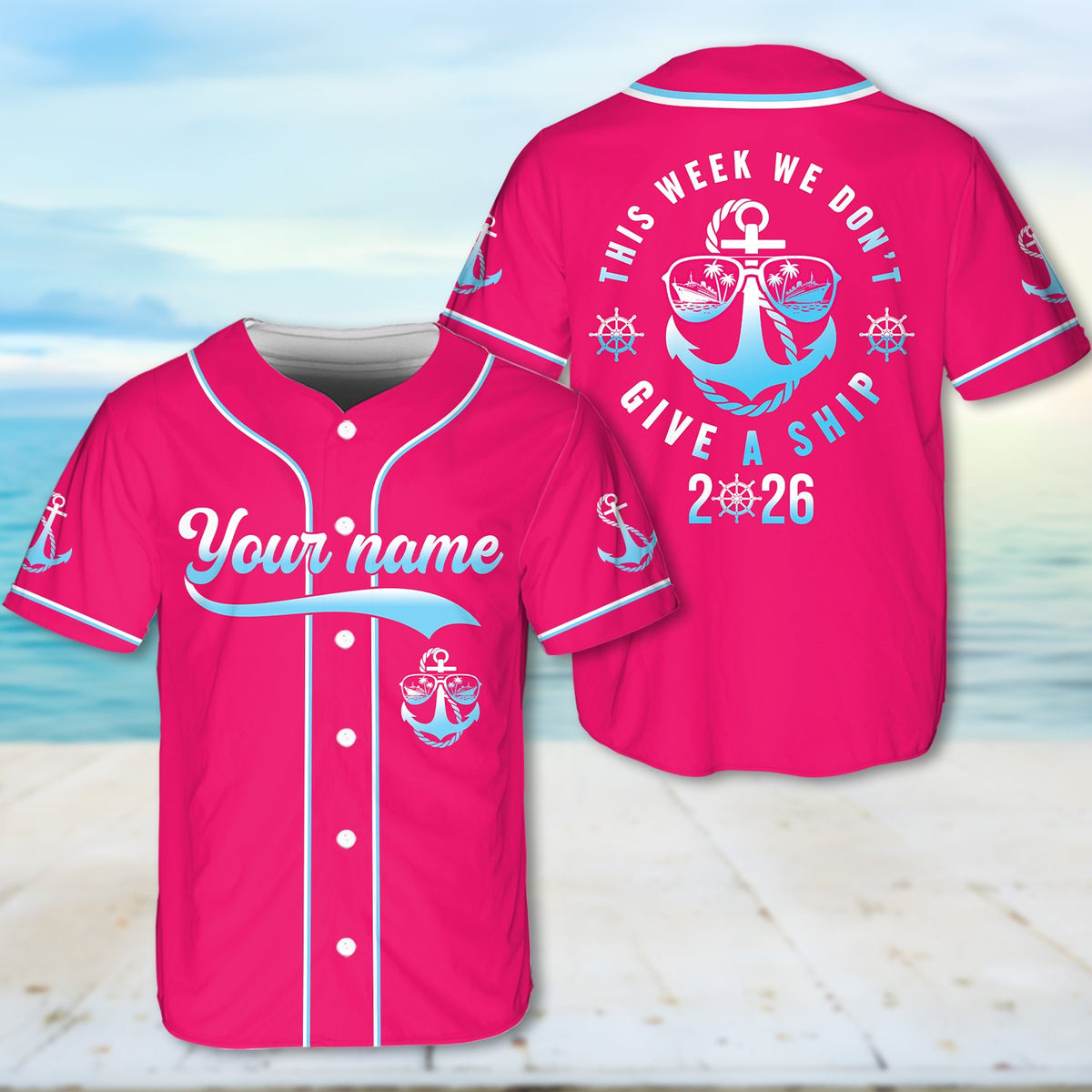 Detailed front view of the pink custom baseball jersey