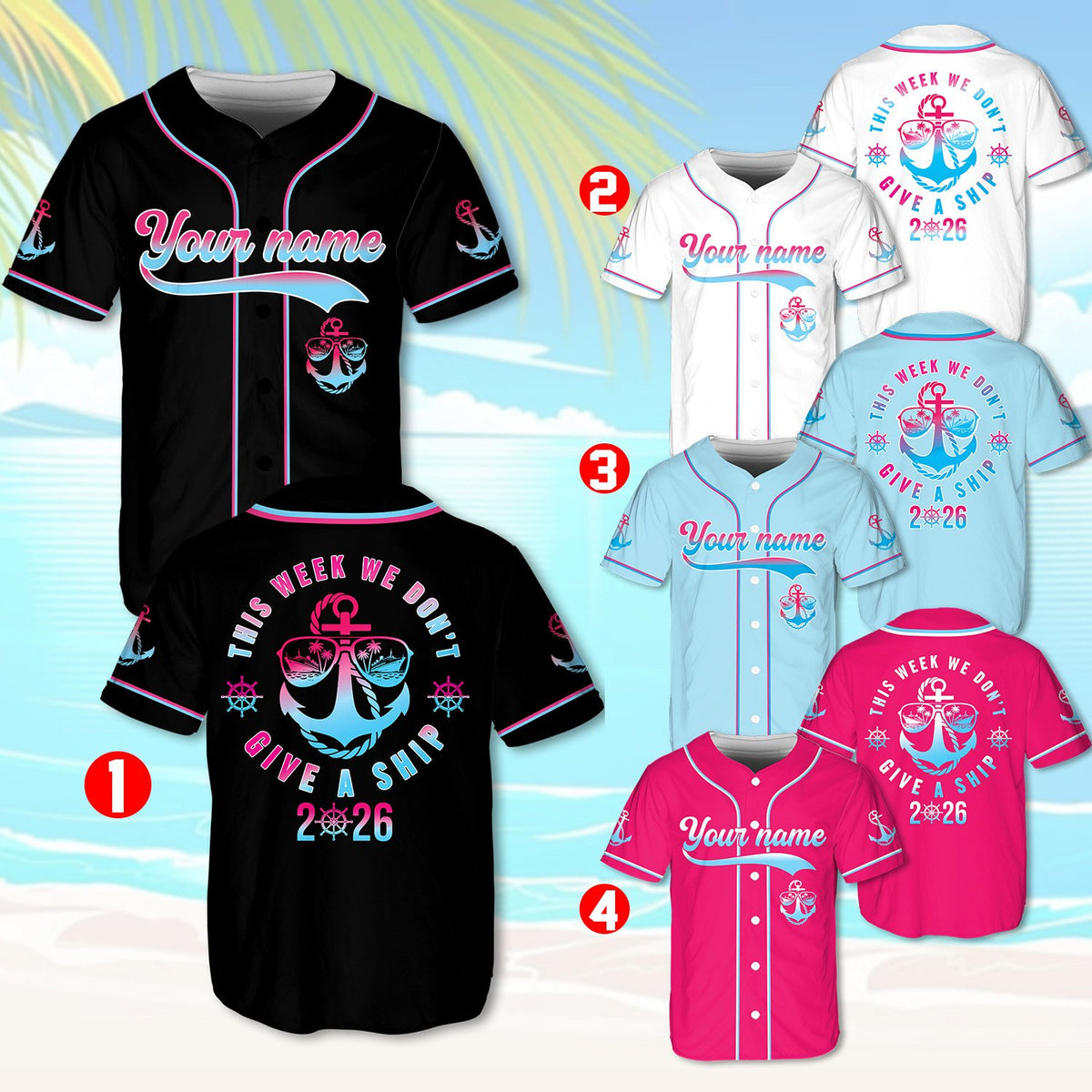 Angled view of the custom cruise baseball jersey