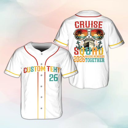 White personalized baseball jersey with custom name and front placket piping, front view