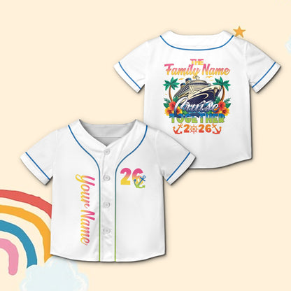 White cruise baseball jersey with custom name and number, front view