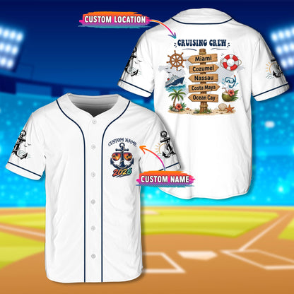 White cruise crew personalized baseball jersey, front view