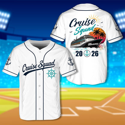 White custom name baseball jersey with tropical sunset front view