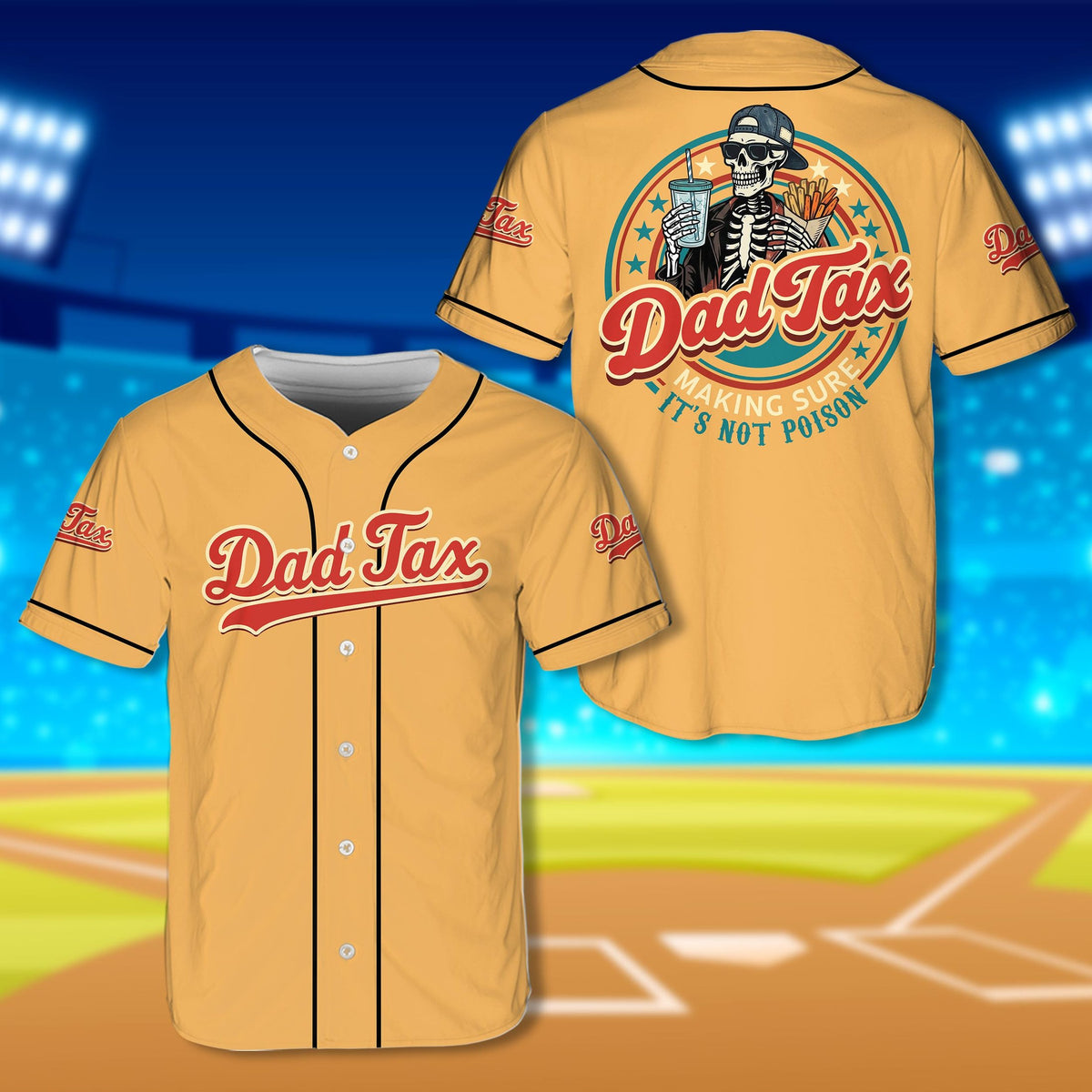 Orange dad baseball jersey front view