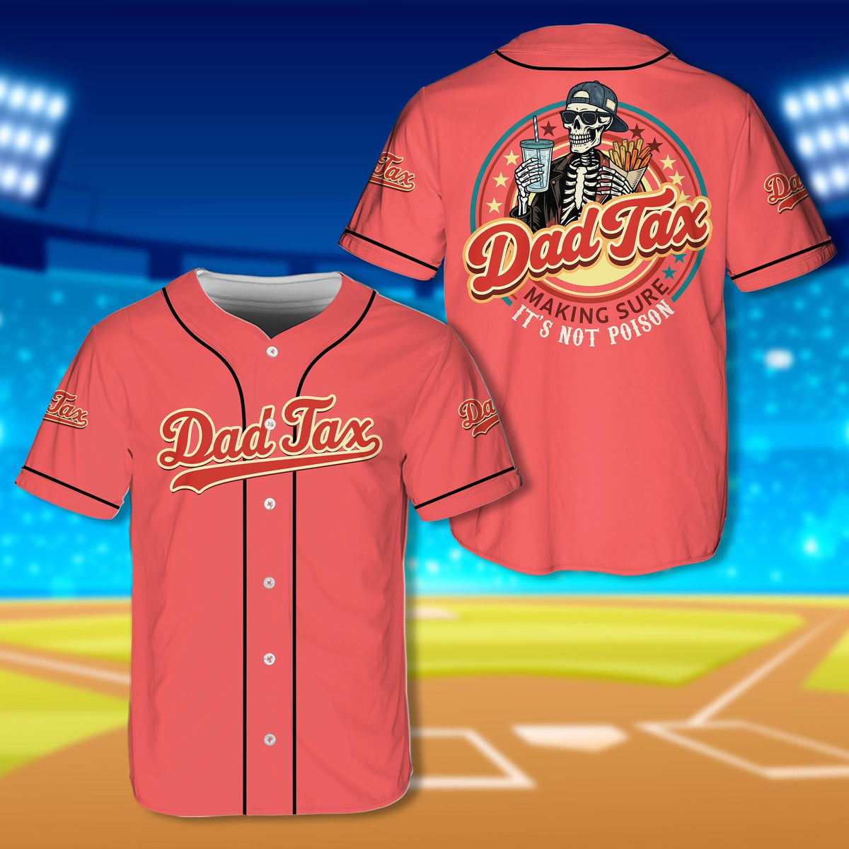 Pink dad baseball jersey front view