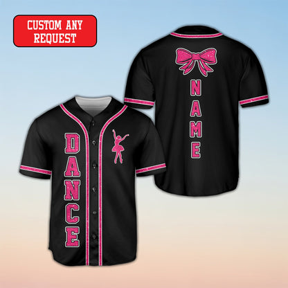 Close up front view of personalized baseball jersey for dancers