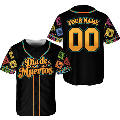 Black personalized dia baseball jersey showing custom name and number design, front view