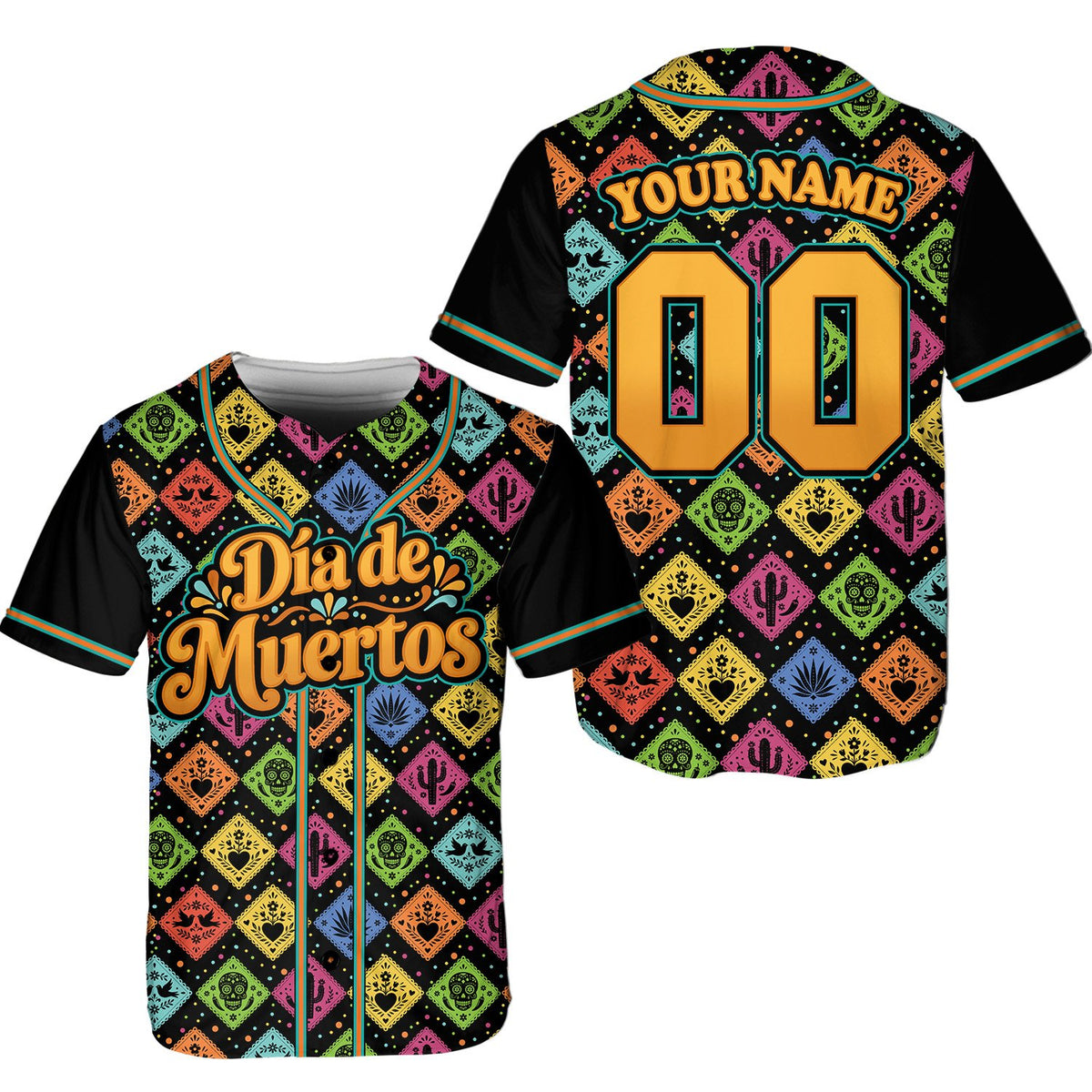 Detailed view of the customized name and number on the Dia de Muertos jersey