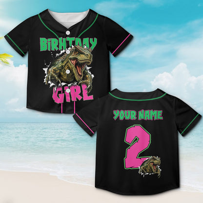 Detailed view of the personalized dinosaur baseball jersey fabric and pattern