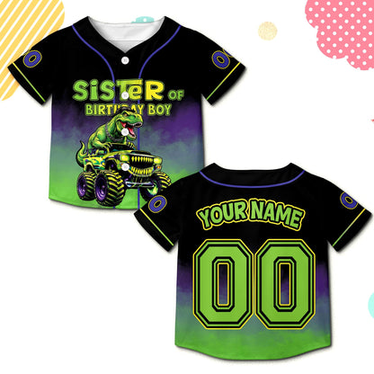 Front view showcasing the personalized dinosaur baseball jersey design