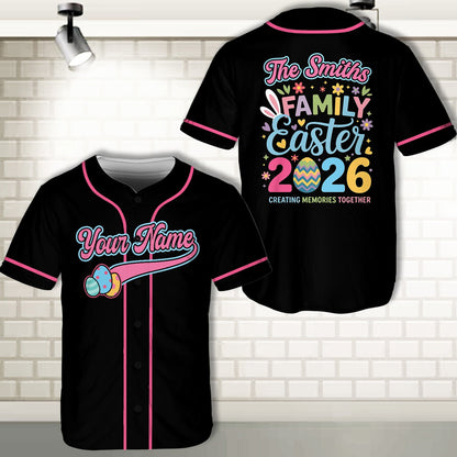 Custom text easter baseball jersey, front detail view six