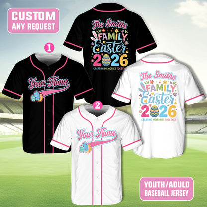 Custom baseball jersey with bunny ear design, front view two