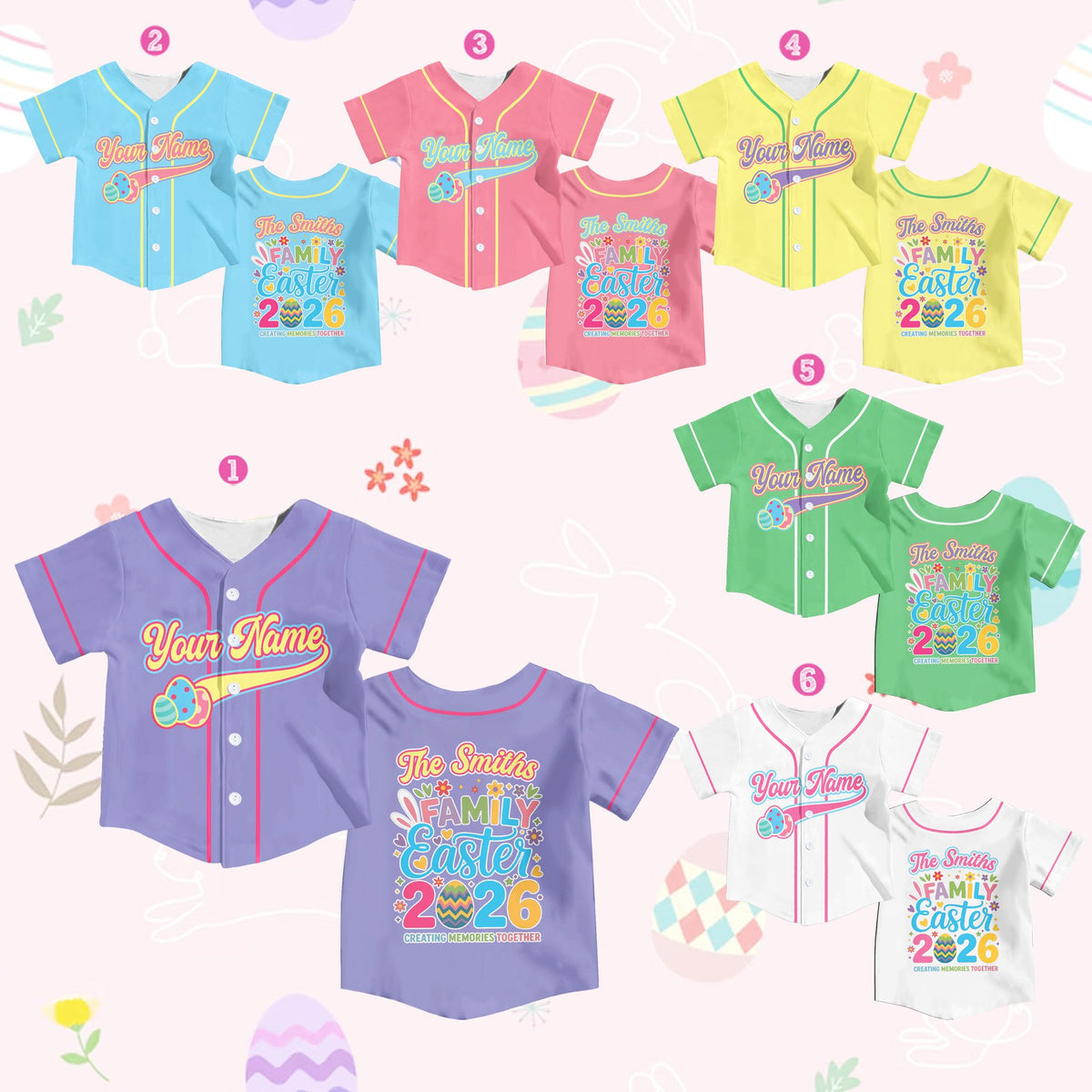 Alternate front view of the custom name Easter baseball jersey