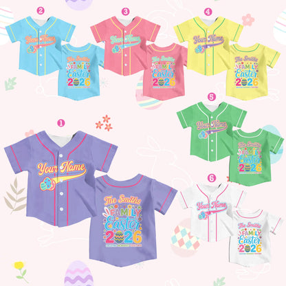 Alternate front view of the custom name Easter baseball jersey