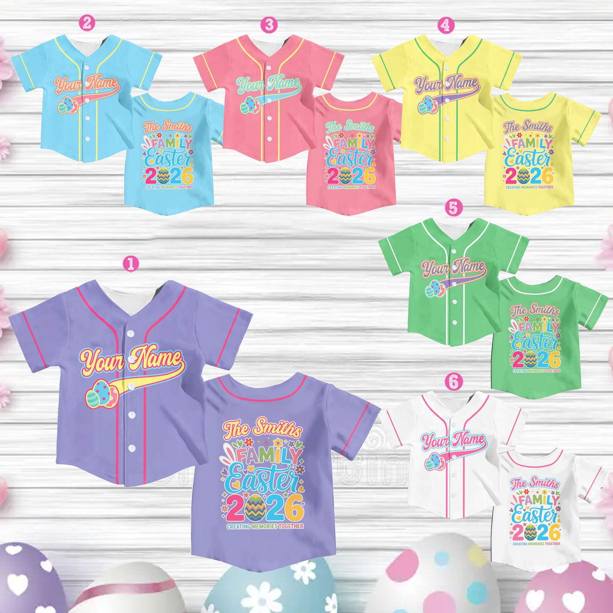 Close up front view of the Easter baseball jersey graphic