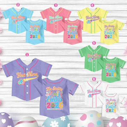 Close up front view of the Easter baseball jersey graphic
