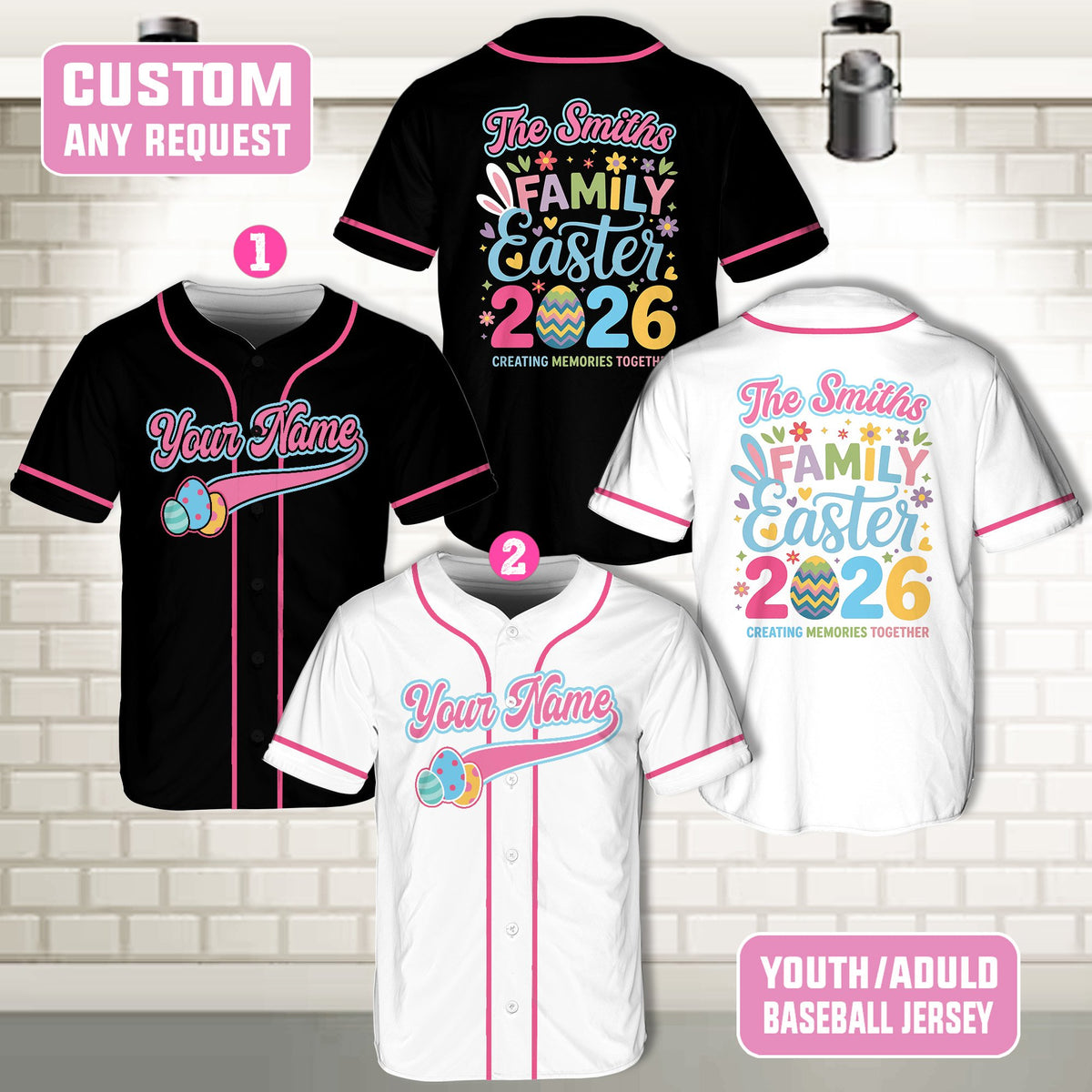 Personalized easter baseball jersey, front detail view