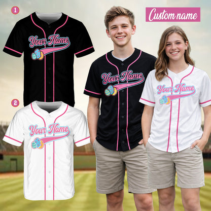 Lifestyle view of the personalized easter baseball jersey