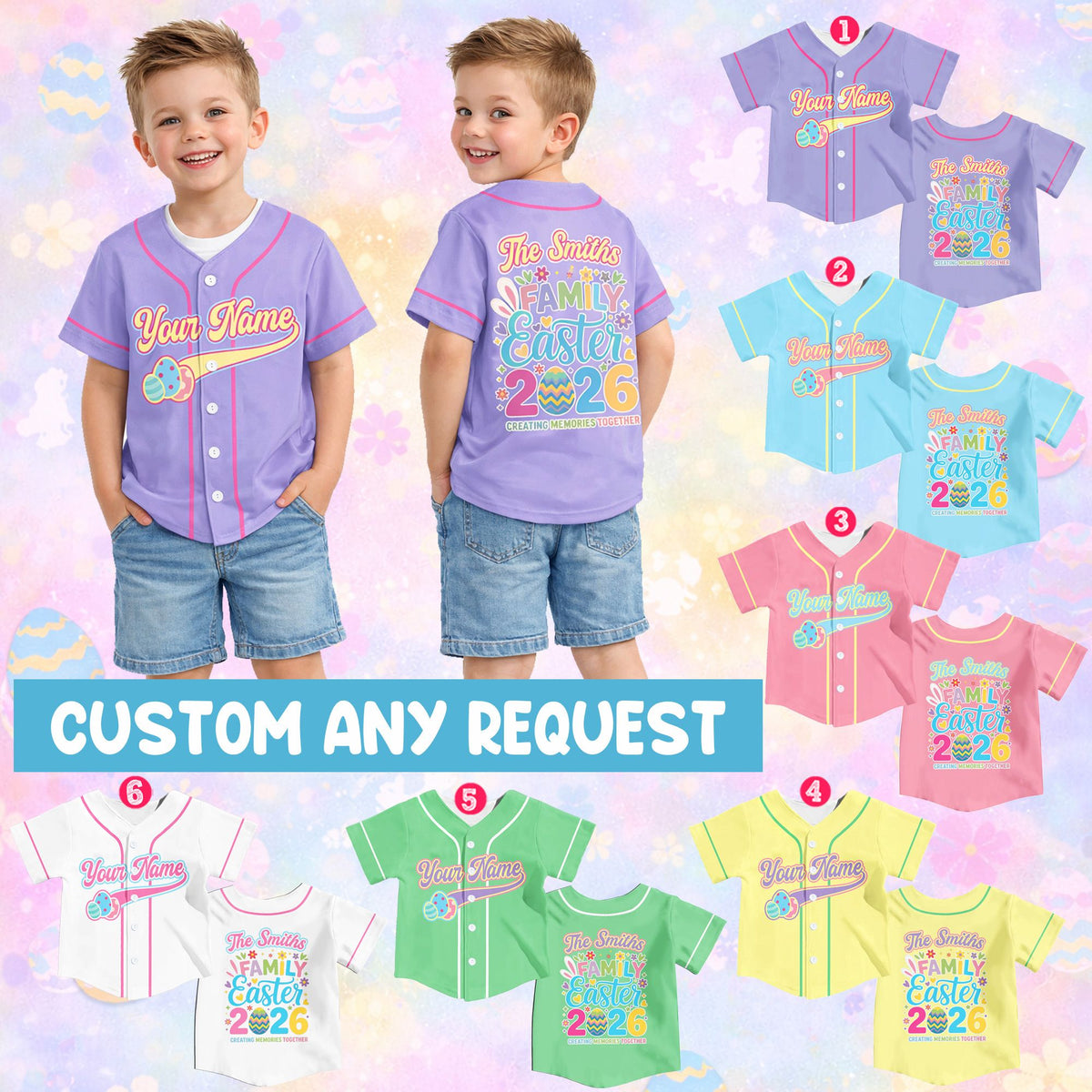 Second lifestyle view of a person wearing the Easter baseball jersey