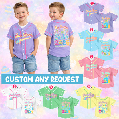 Second lifestyle view of a person wearing the Easter baseball jersey
