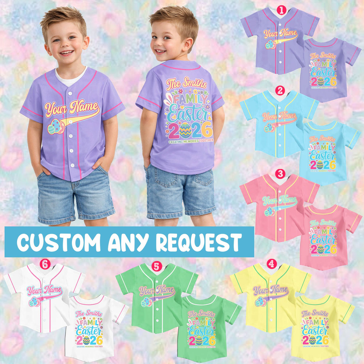Third lifestyle view of the personalized purple easter baseball jersey