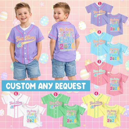 Fourth lifestyle view showing the back family design of the Easter baseball jersey