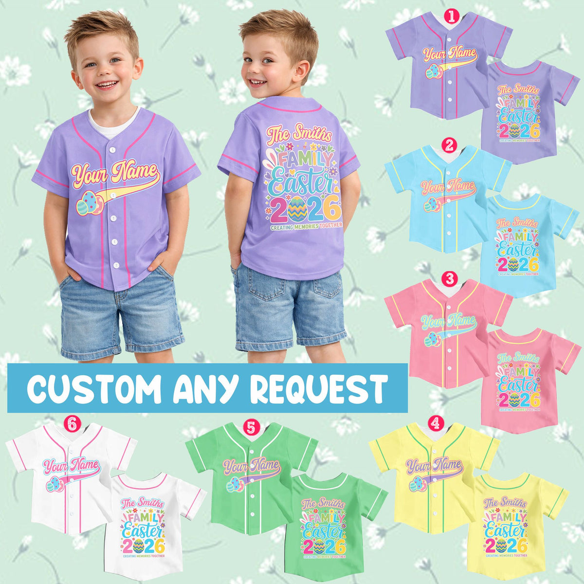 Lifestyle view of a person wearing the personalized Easter baseball jersey