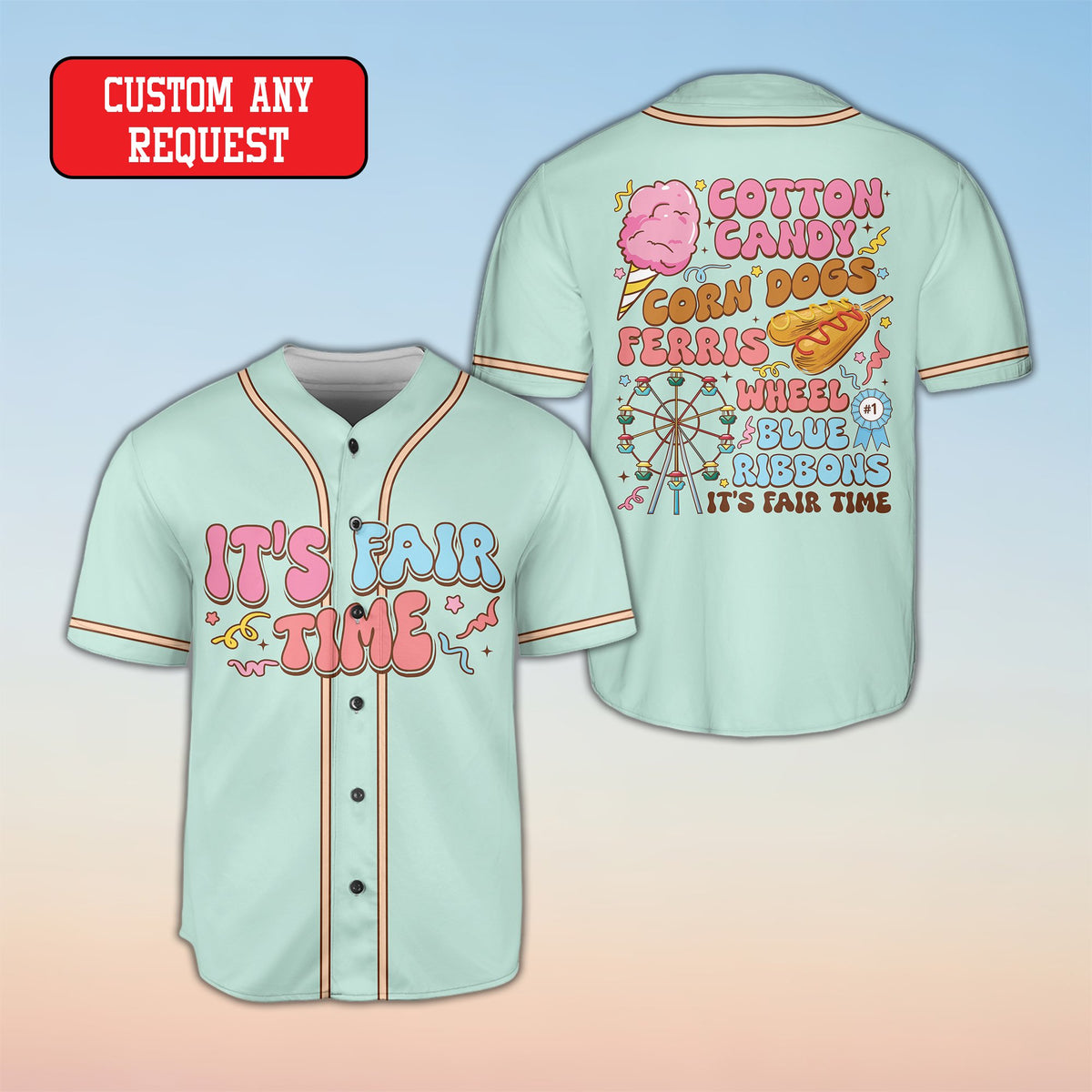 Green fair baseball jersey with custom text front view