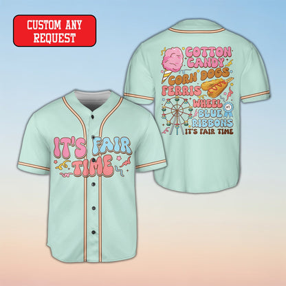 Green fair baseball jersey with custom text front view