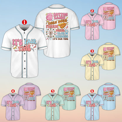 Multicolor fair baseball jersey with custom text front view