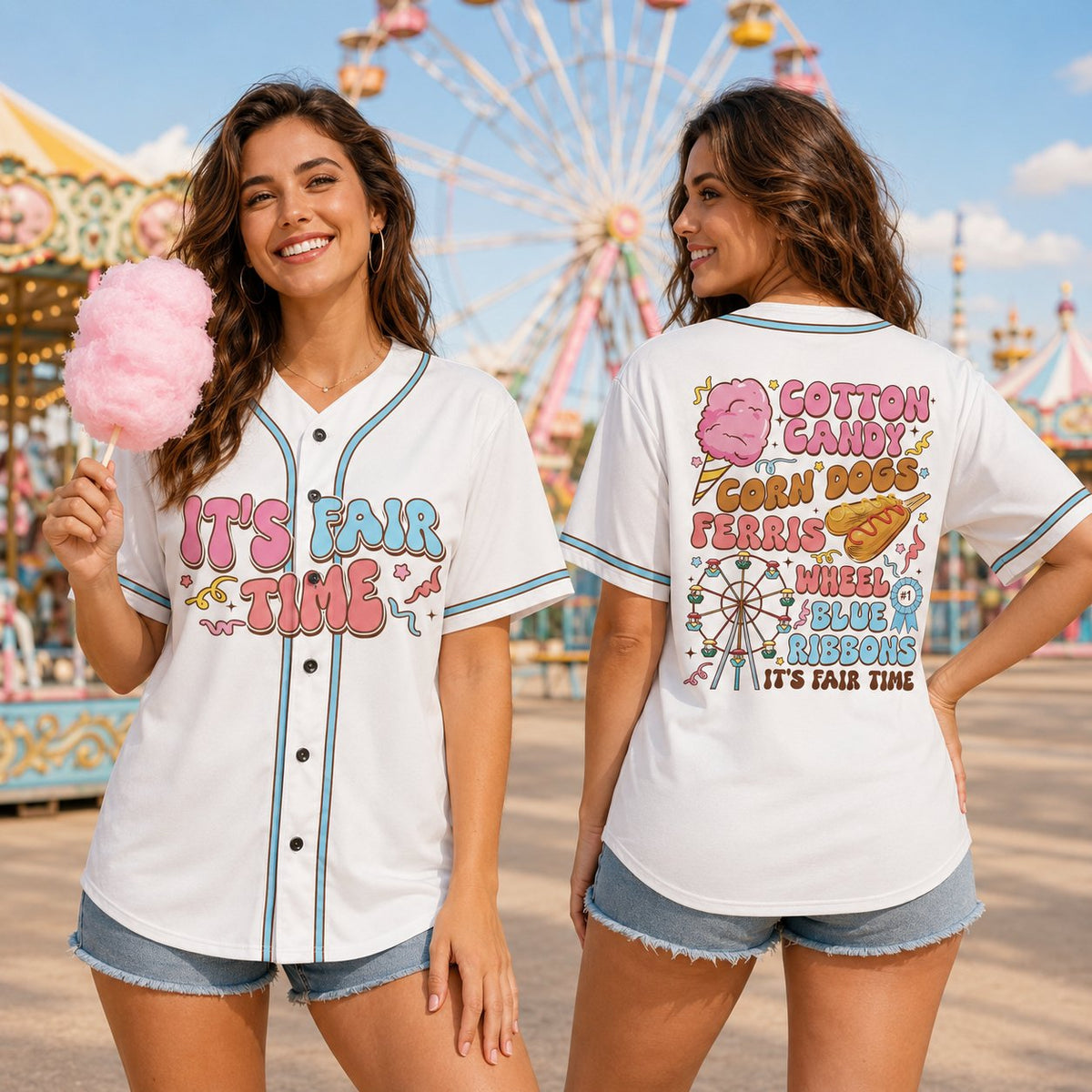 White fair baseball jersey with custom text front view