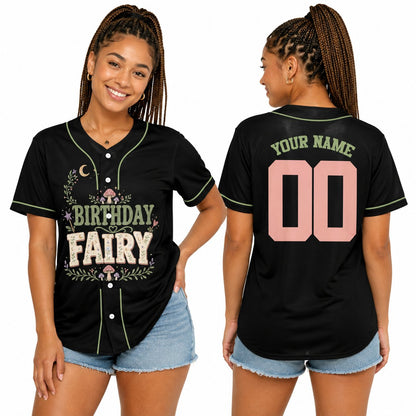 Back view of the custom name and number baseball jersey with fairy design elements