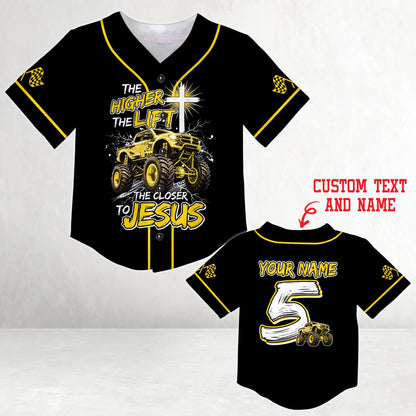 Another detail shot of the faith and monster trucks baseball jersey material