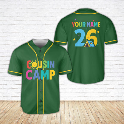 Front view of the green family camp baseball jersey