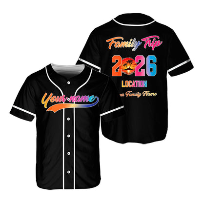 Full back view of black personalized family baseball jersey