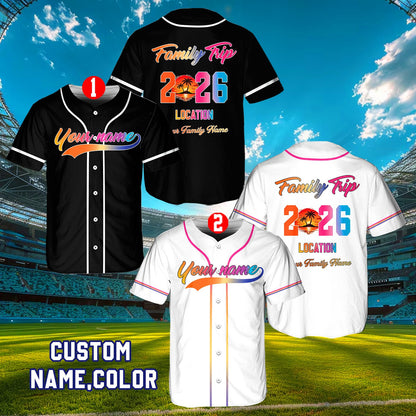 Back view of white summer vacation baseball jersey