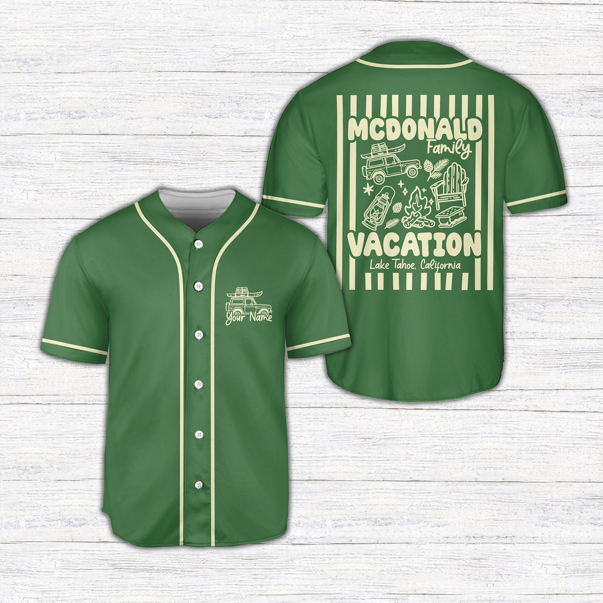 Lifestyle view of green custom baseball jersey