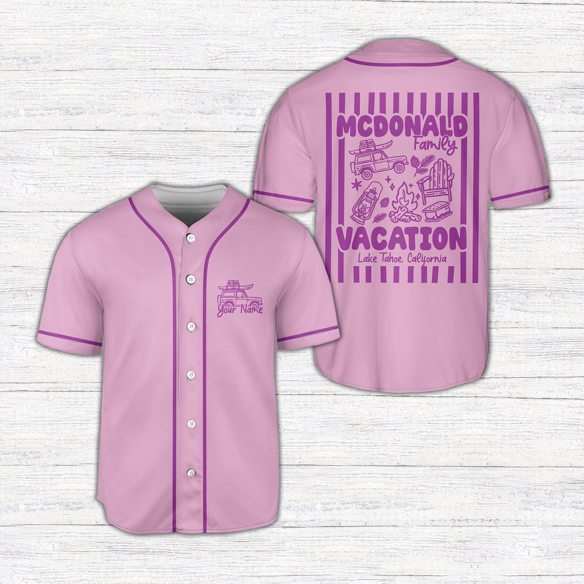 Lifestyle view of purple custom baseball jersey
