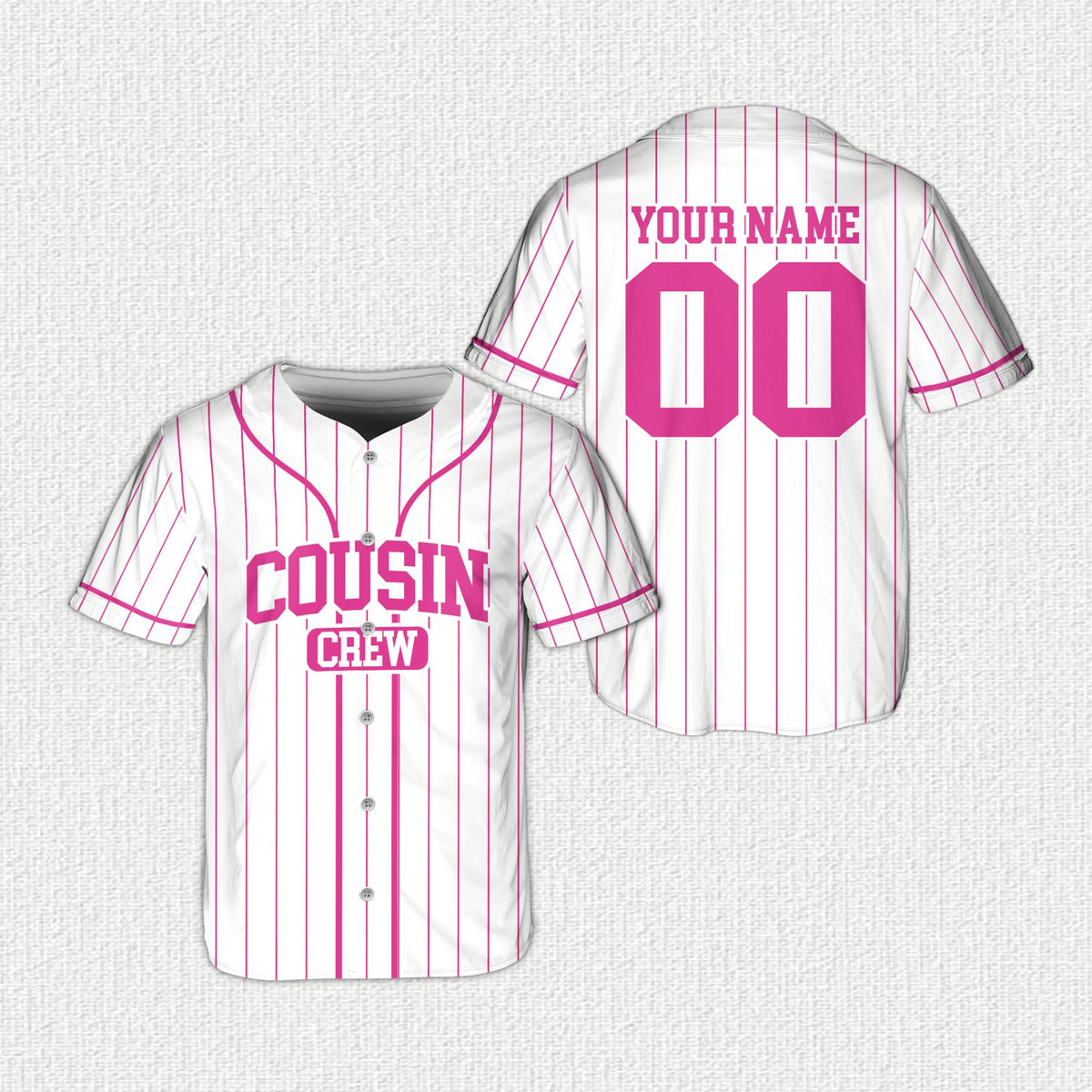 Main view of the personalized family baseball jersey in white with custom name and number on the back